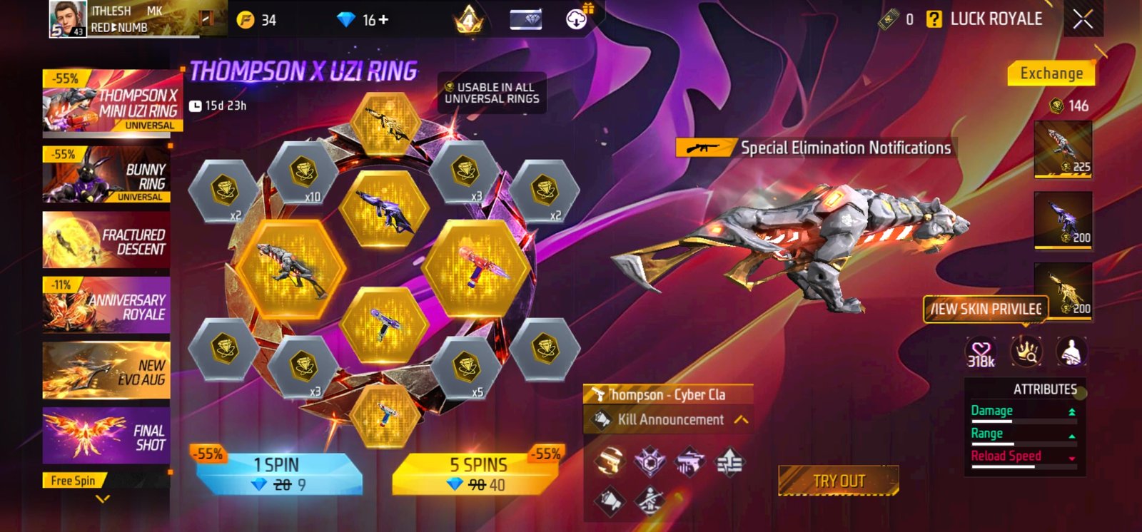 Free Fire Thompson x Mini UZI Ring Event – 9th Anniversary | Instant Diamond Top Up Nepal