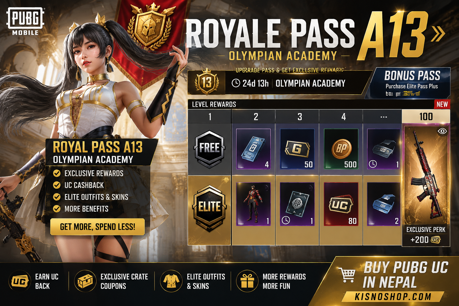 PUBG Mobile Royale Pass A13: Olympian Academy Rewards & UC Guide